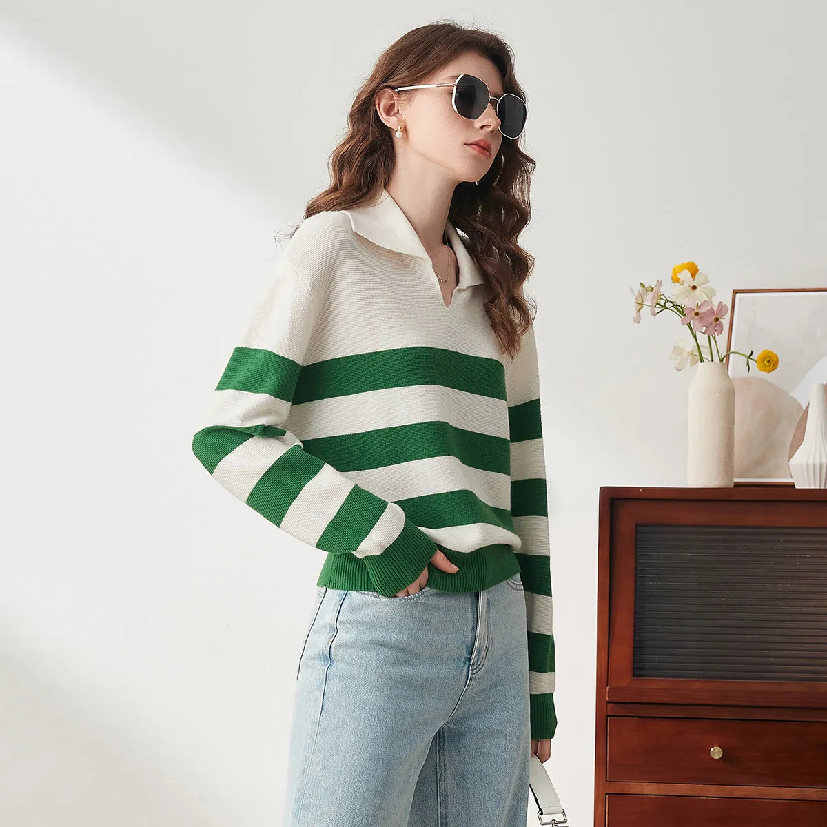 100% Wool Cozy Striped Knit Sweater