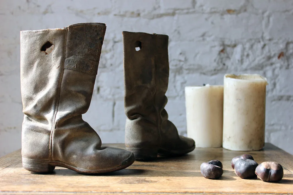 A Glorious Pair of Early 19thC Childs High-Top Leather Boots