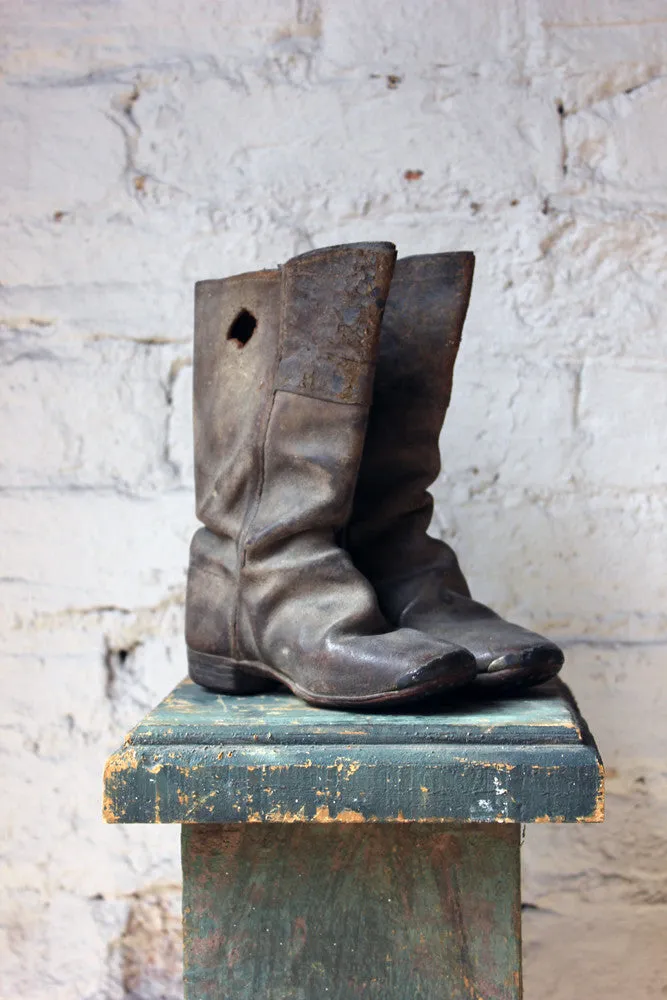 A Glorious Pair of Early 19thC Childs High-Top Leather Boots