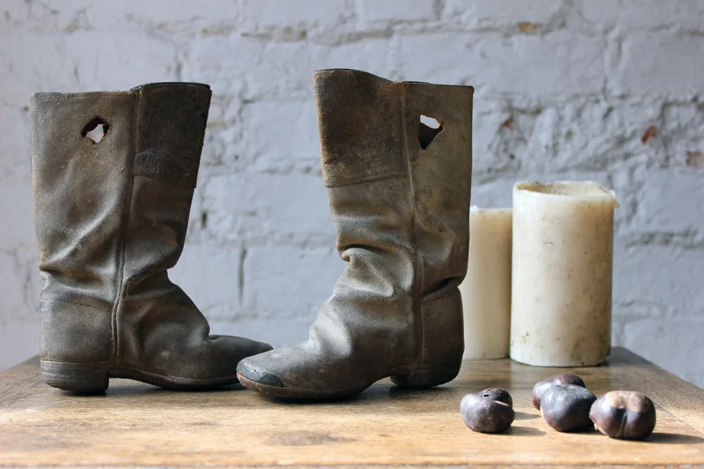 A Glorious Pair of Early 19thC Childs High-Top Leather Boots