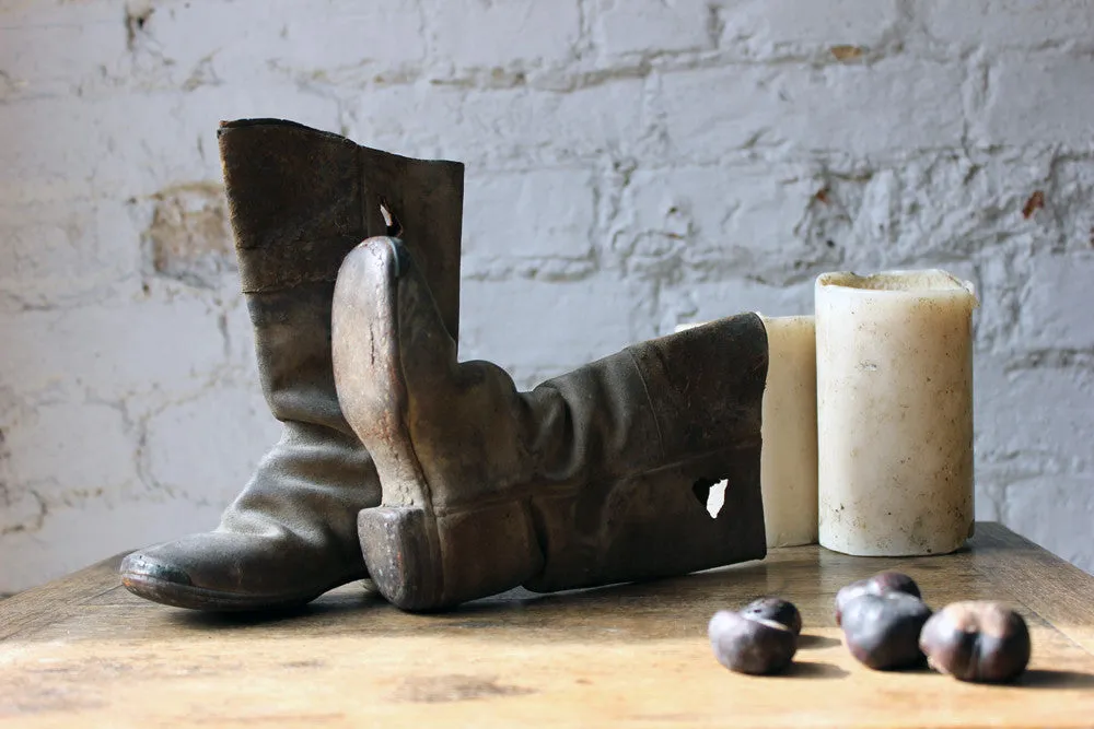 A Glorious Pair of Early 19thC Childs High-Top Leather Boots