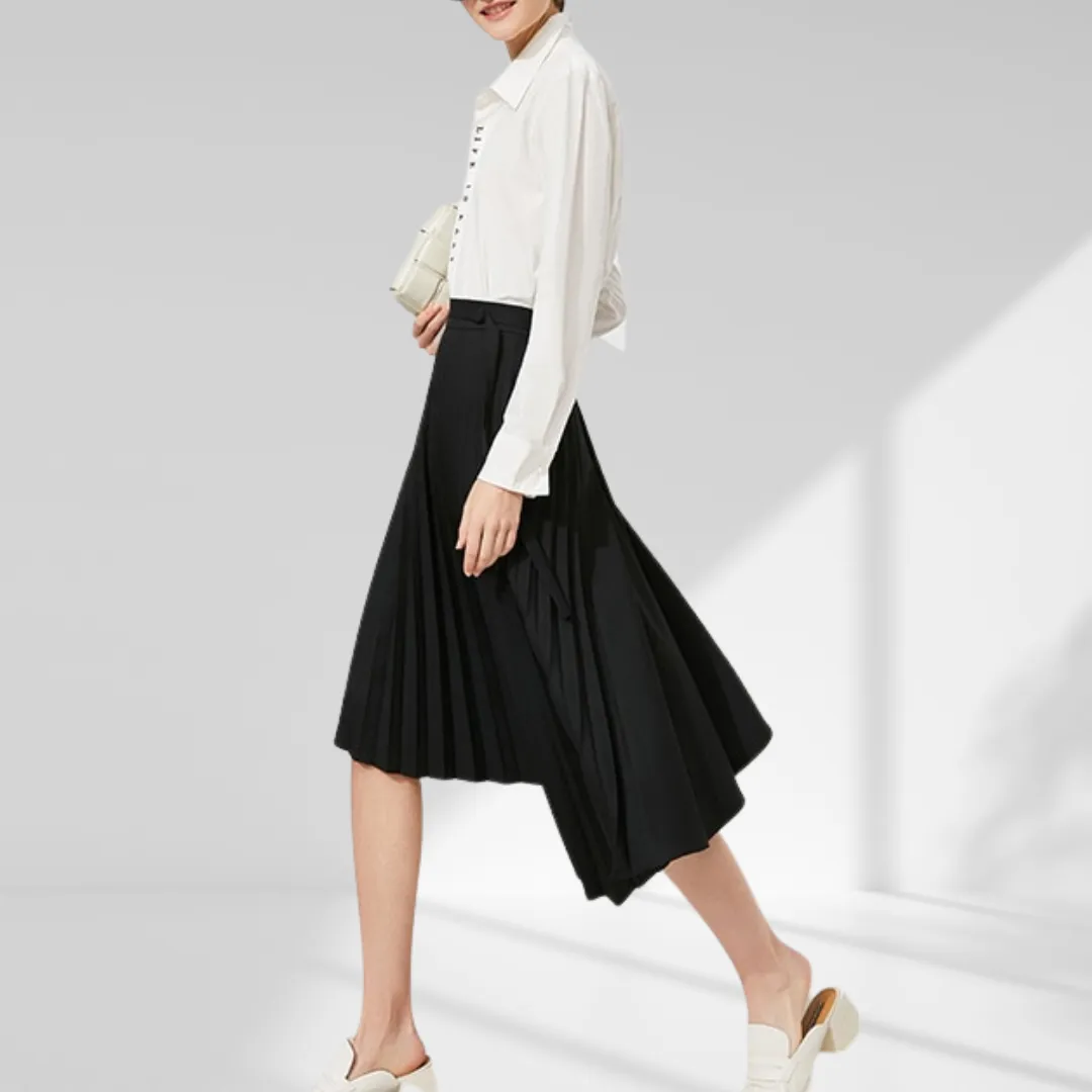 A-line Asymmetric Pleated Midi Skirt