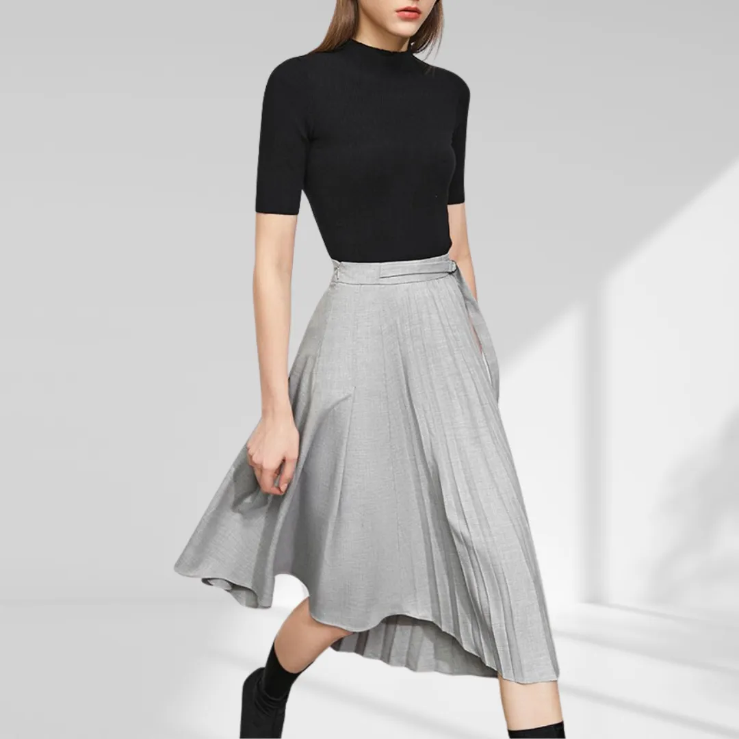 A-line Asymmetric Pleated Midi Skirt