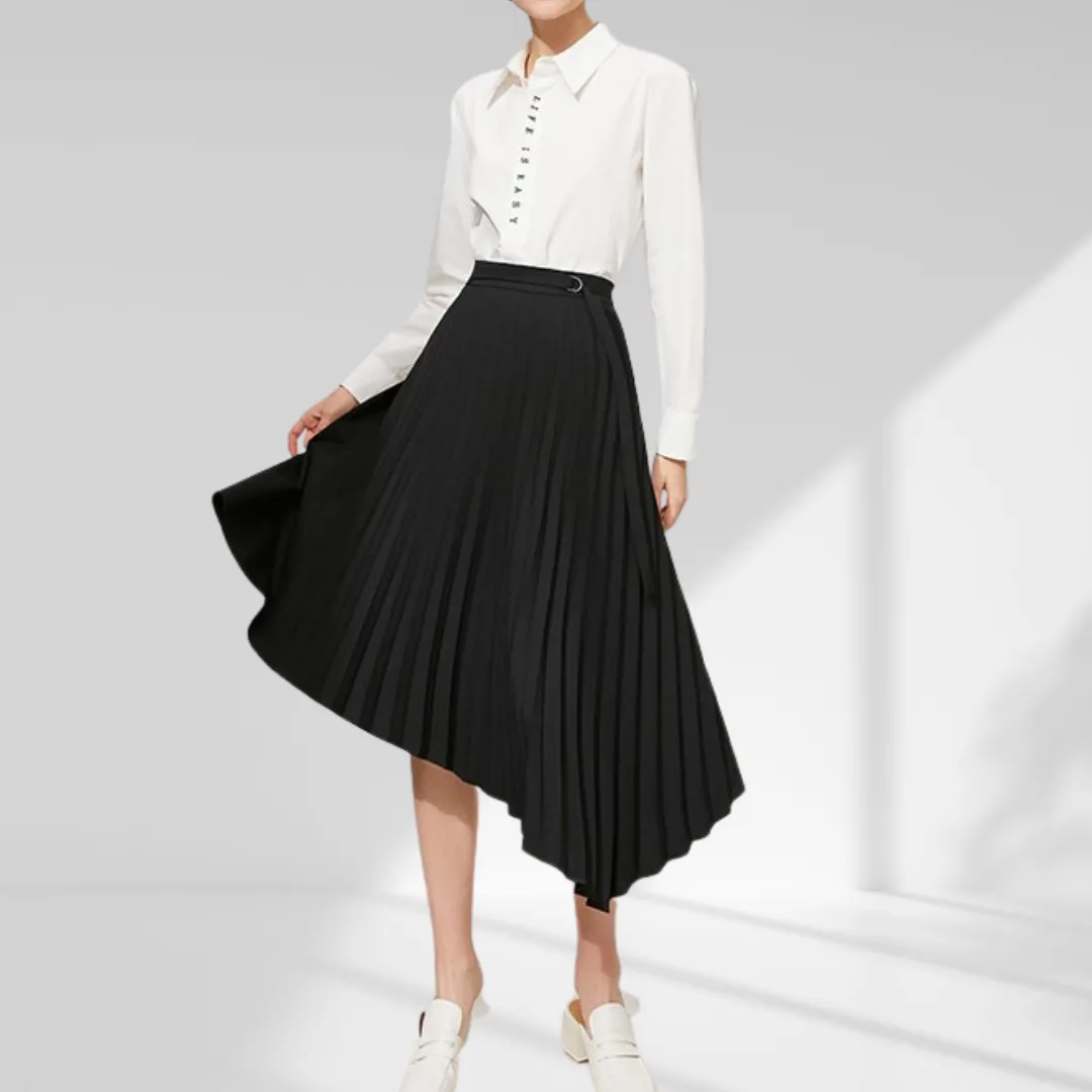 A-line Asymmetric Pleated Midi Skirt