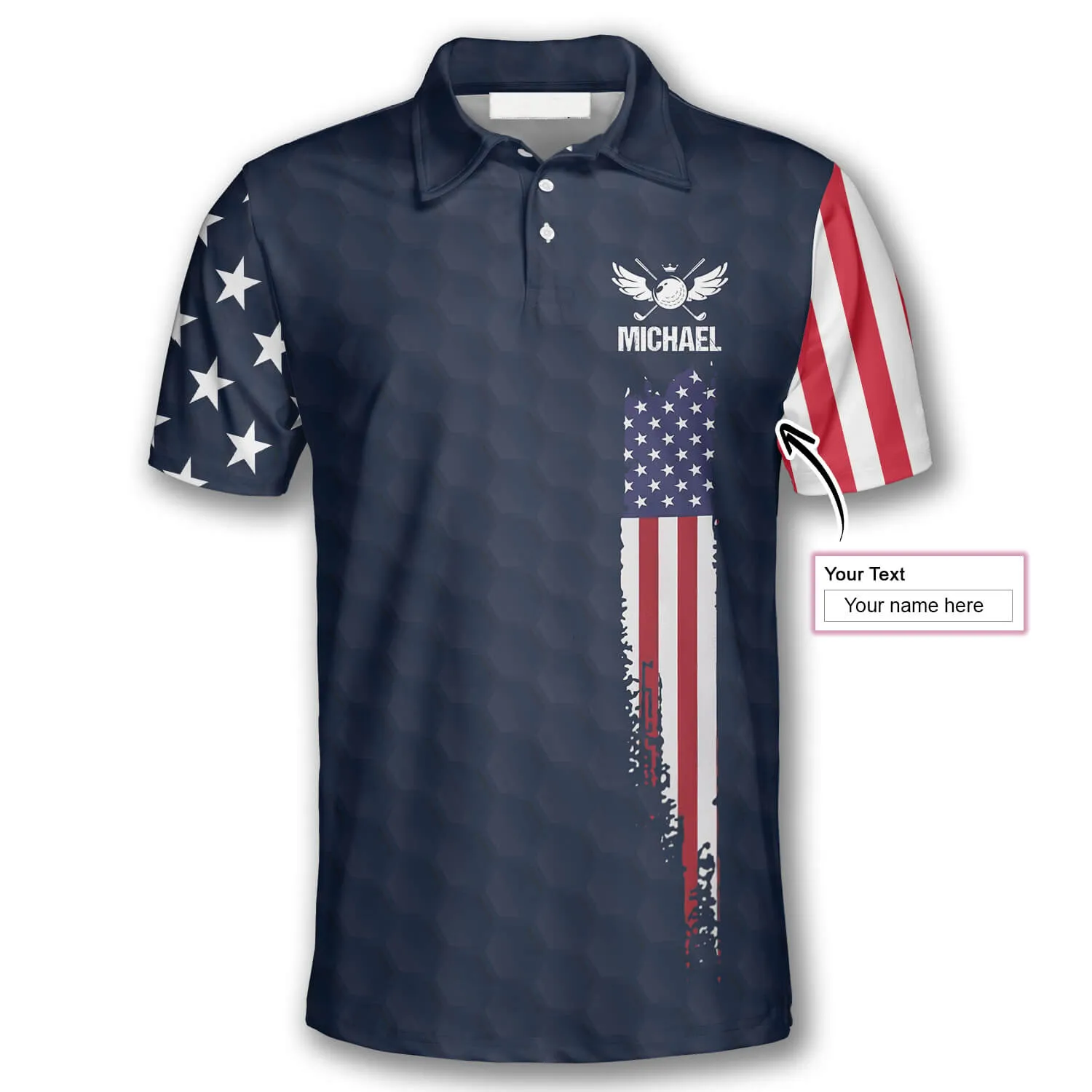 American Flag Navy Custom Golf Polo Shirts for Men