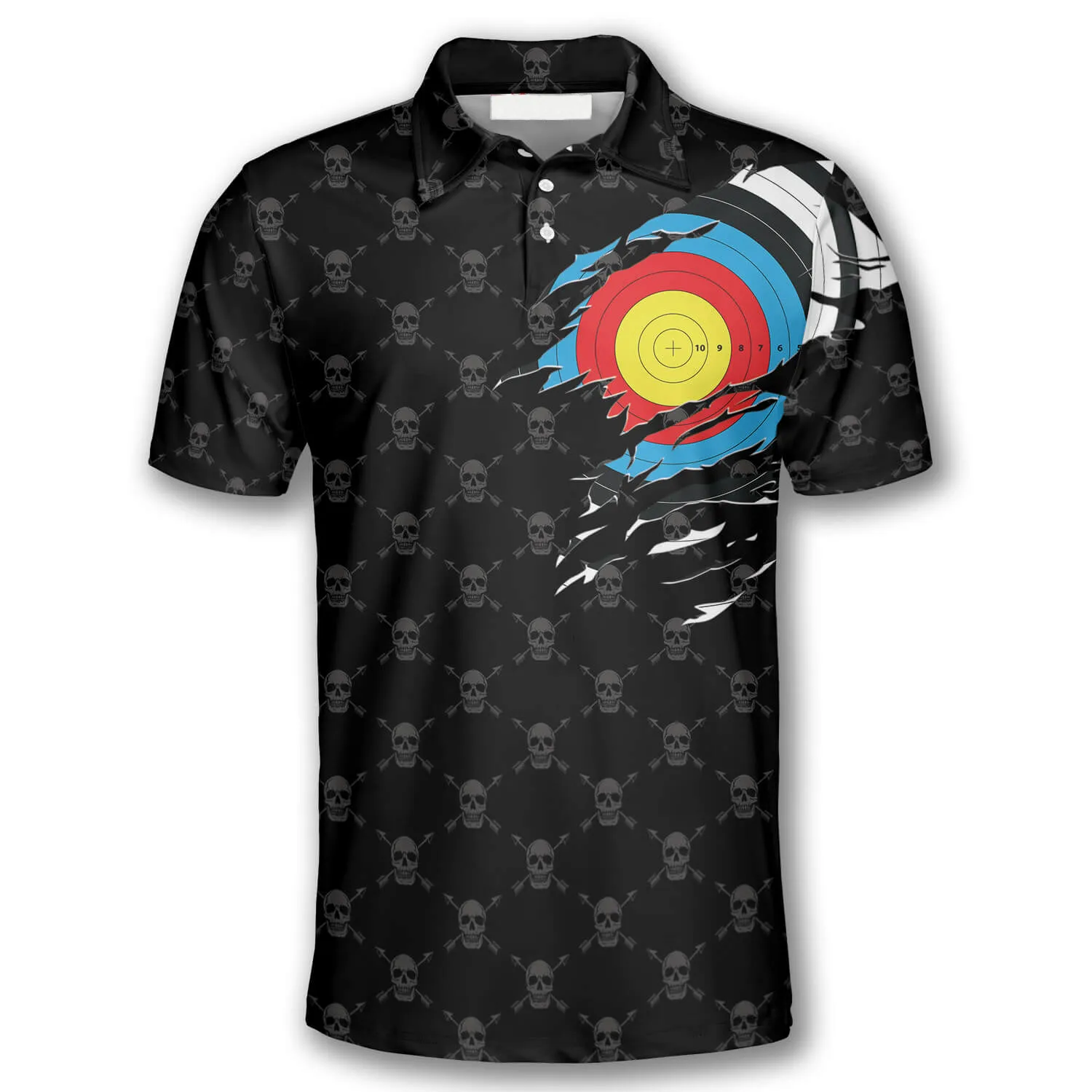 Archery Skull Pattern Crown Emblem Custom Archery Polo Shirts for Men, Uniform Archery Shirt