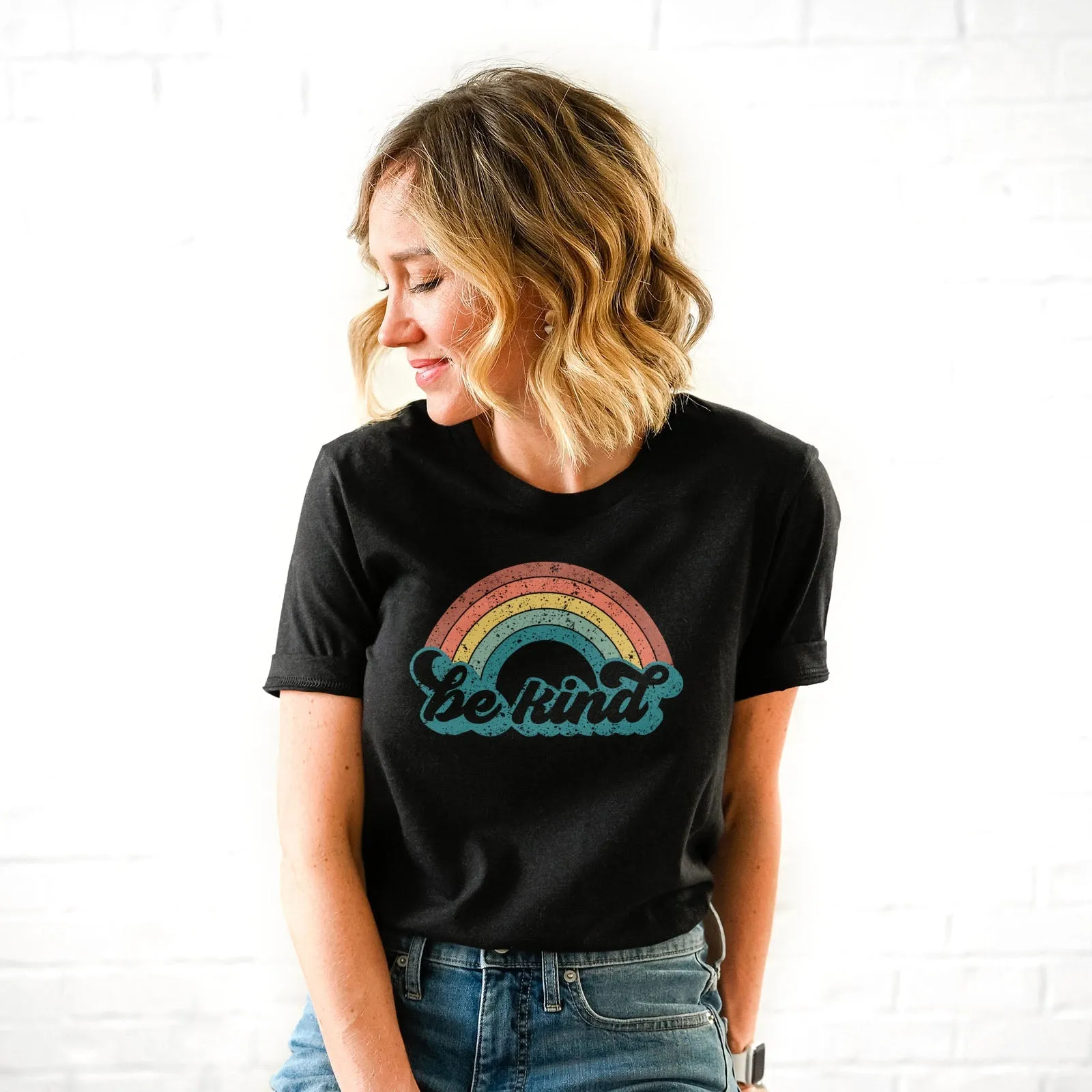 Be Kind Retro Rainbow Tee Shirts For Women - Christian Shirts for Women - Religious Tee Shirts