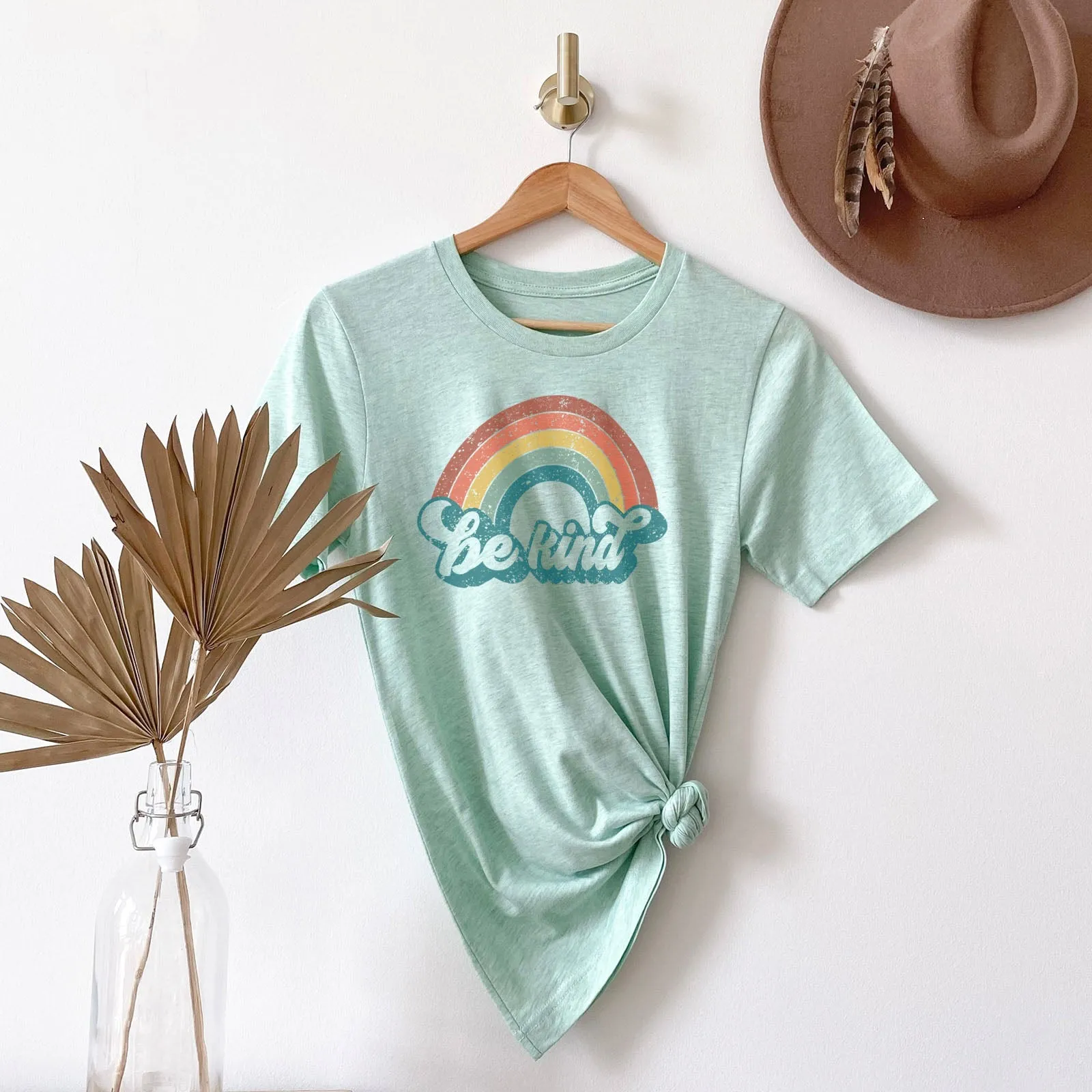 Be Kind Retro Rainbow Tee Shirts For Women - Christian Shirts for Women - Religious Tee Shirts