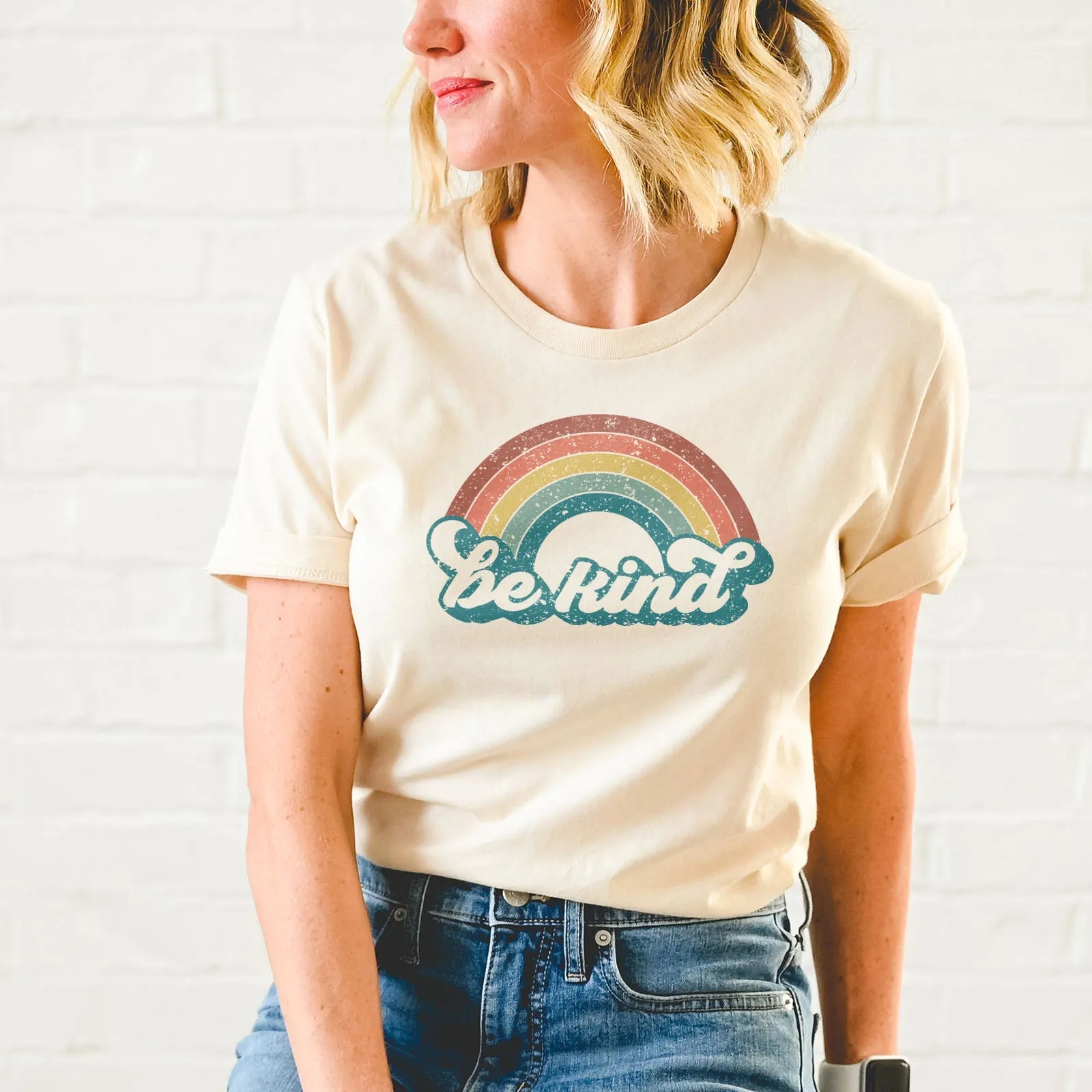 Be Kind Retro Rainbow Tee Shirts For Women - Christian Shirts for Women - Religious Tee Shirts