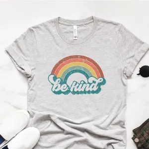 Be Kind Retro Rainbow Tee Shirts For Women - Christian Shirts for Women - Religious Tee Shirts