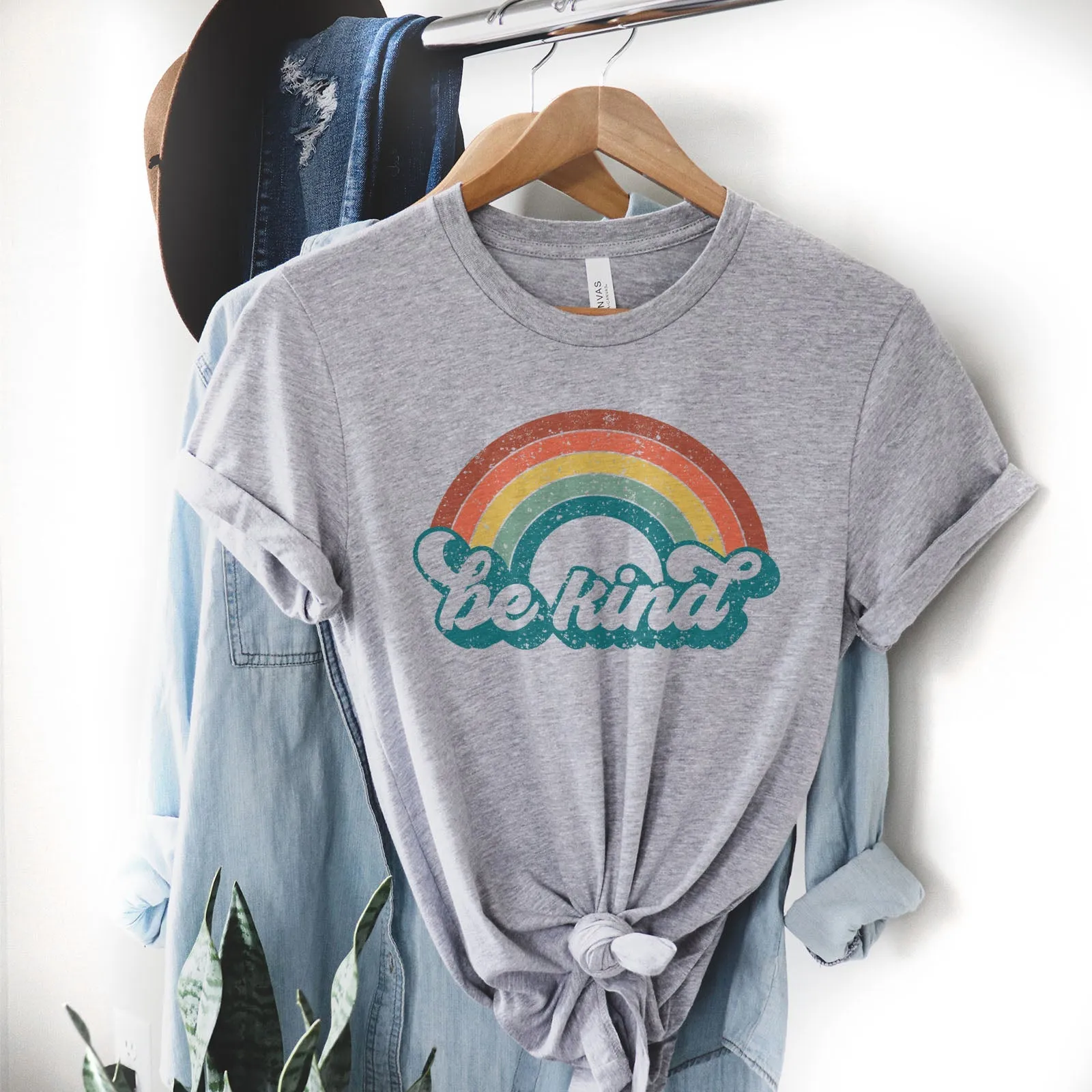 Be Kind Retro Rainbow Tee Shirts For Women - Christian Shirts for Women - Religious Tee Shirts