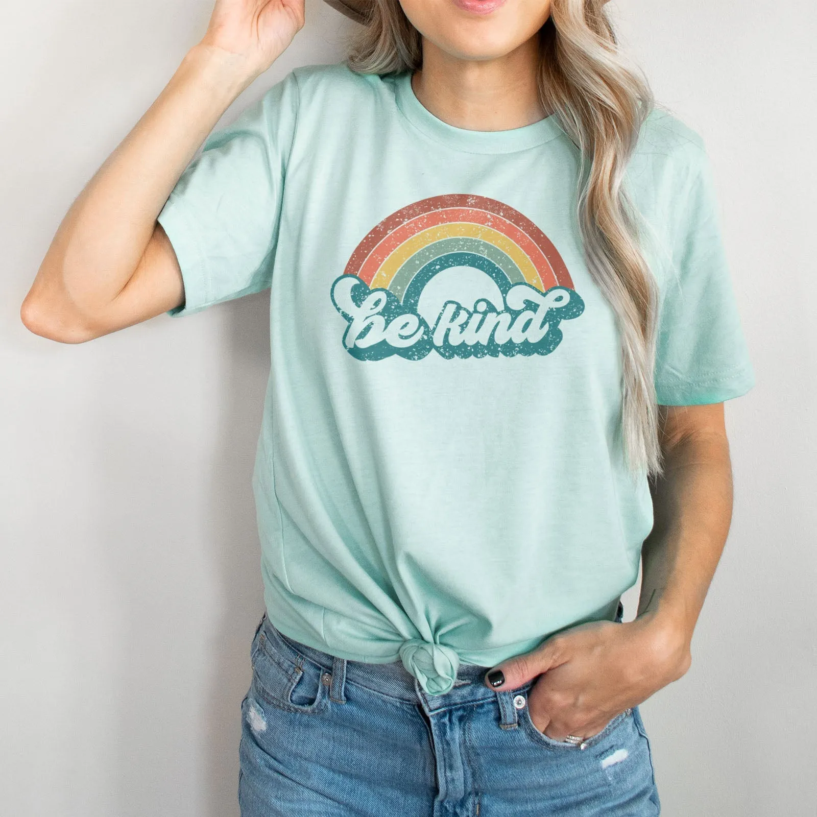 Be Kind Retro Rainbow Tee Shirts For Women - Christian Shirts for Women - Religious Tee Shirts