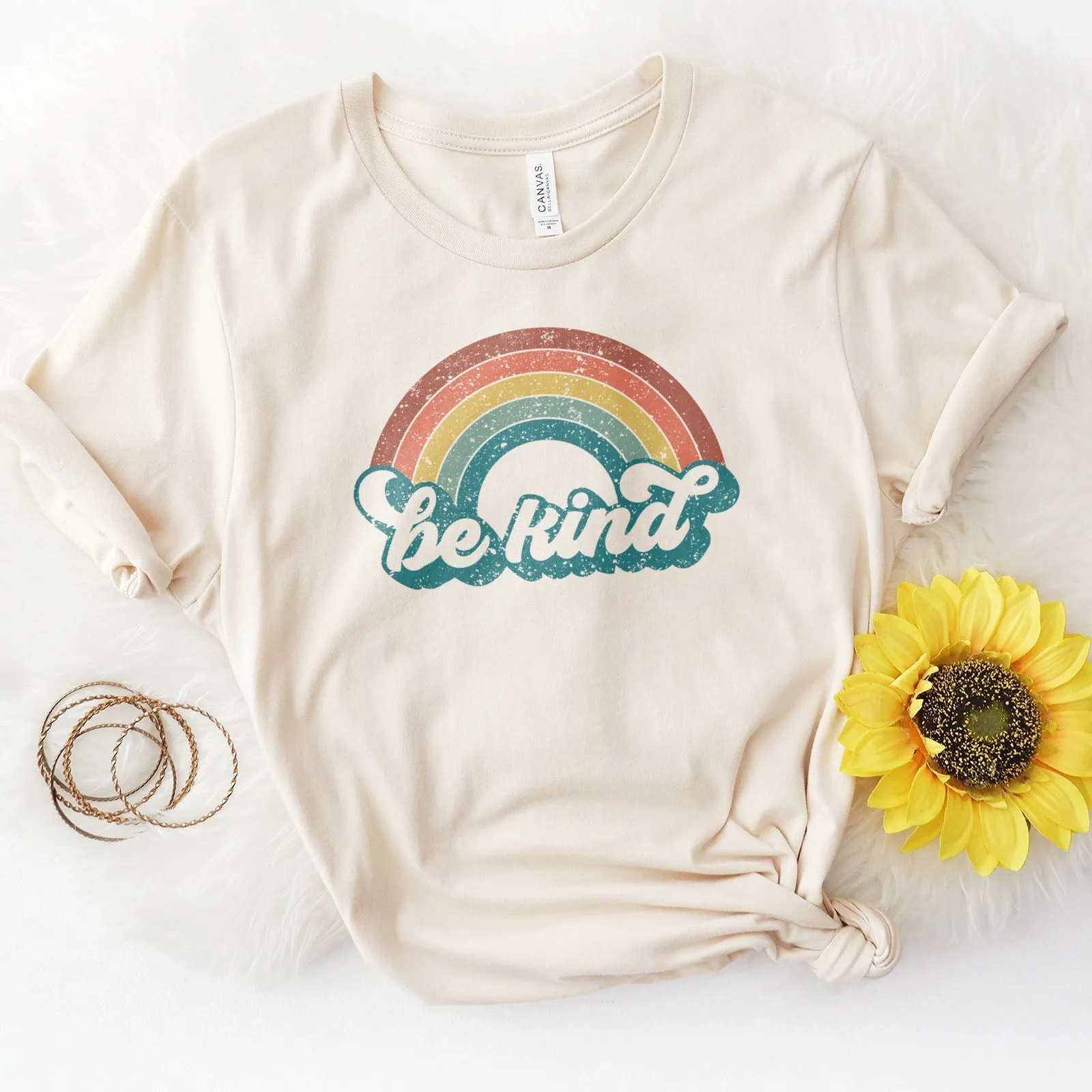 Be Kind Retro Rainbow Tee Shirts For Women - Christian Shirts for Women - Religious Tee Shirts