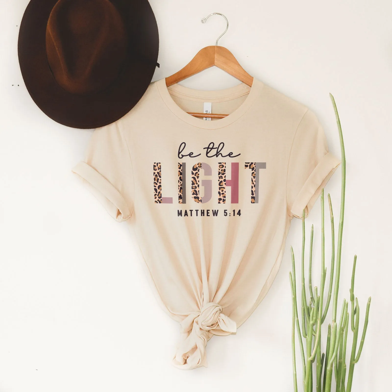 Be The Light Half Leopard Tee Shirts For Women - Christian Shirts for Women - Religious Tee Shirts