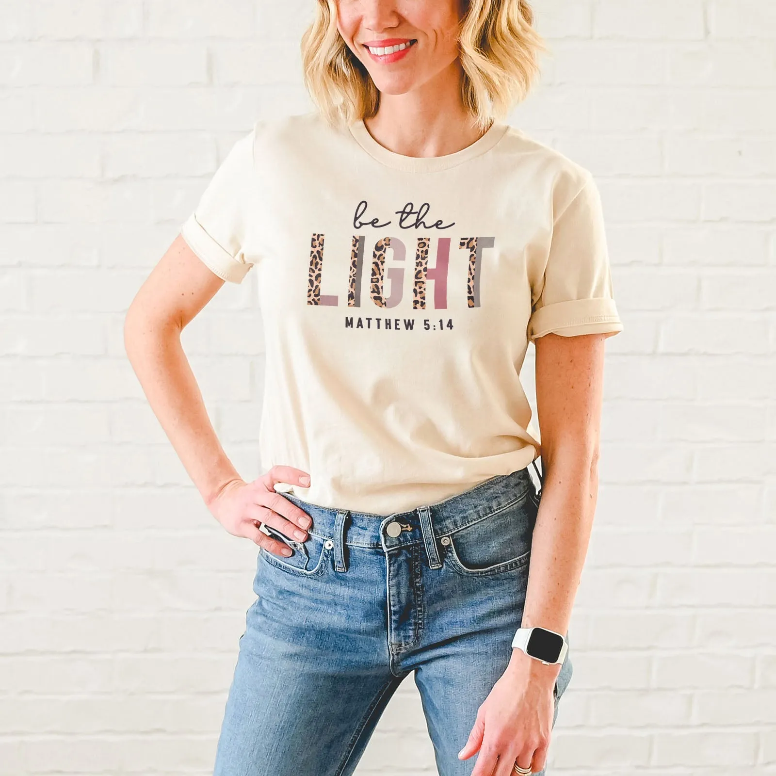 Be The Light Half Leopard Tee Shirts For Women - Christian Shirts for Women - Religious Tee Shirts