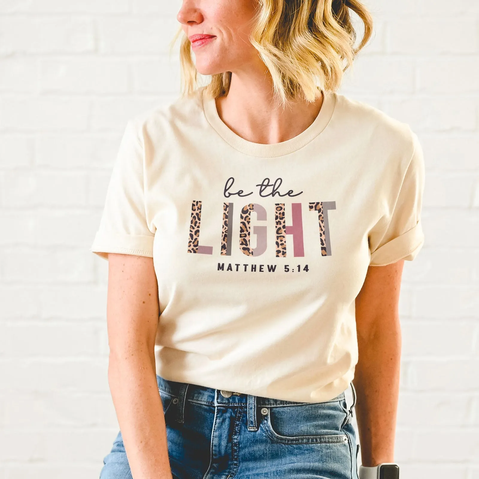 Be The Light Half Leopard Tee Shirts For Women - Christian Shirts for Women - Religious Tee Shirts