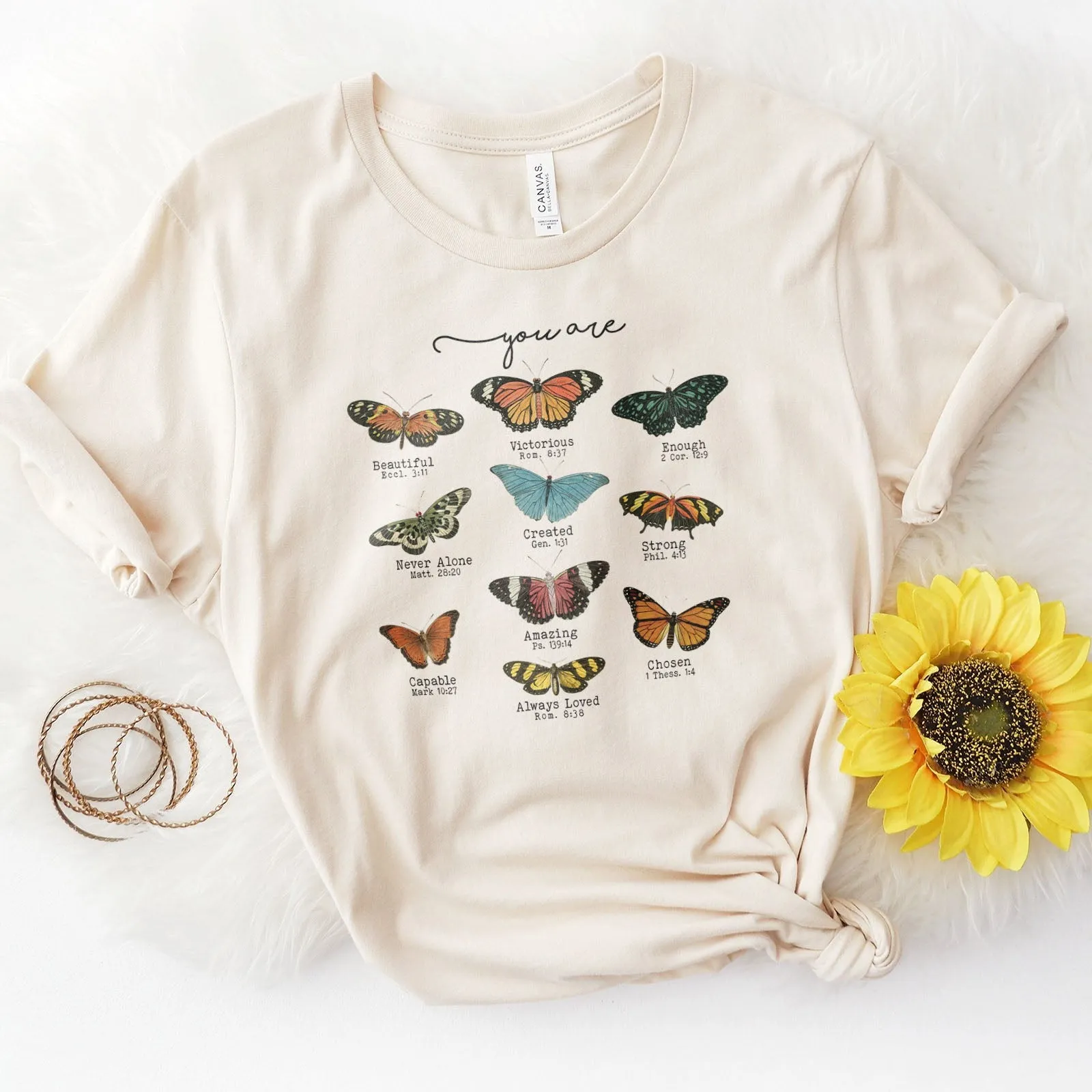 Bible Verse Butterflies Tee Shirts For Women - Christian Shirts for Women - Religious Tee Shirts