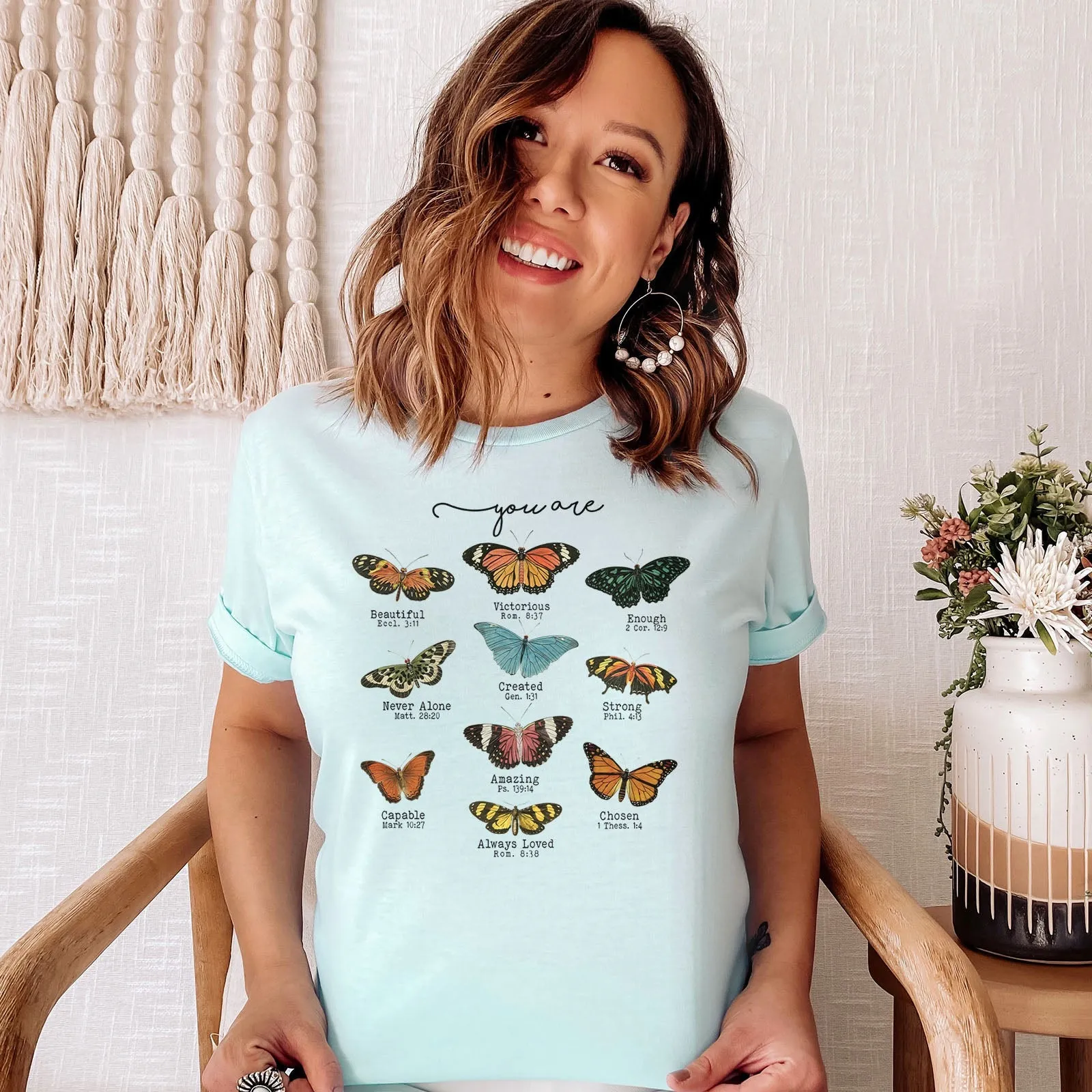 Bible Verse Butterflies Tee Shirts For Women - Christian Shirts for Women - Religious Tee Shirts