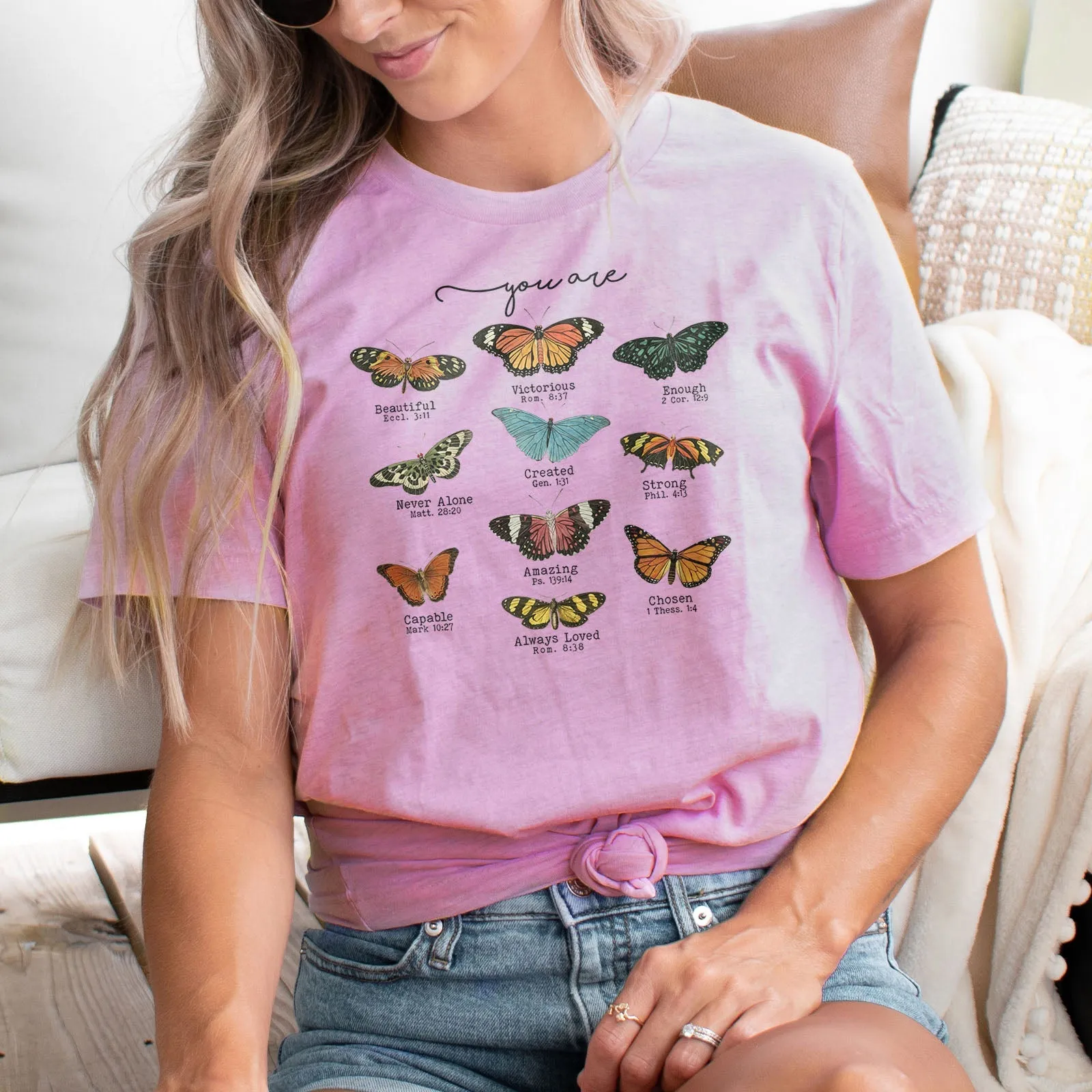 Bible Verse Butterflies Tee Shirts For Women - Christian Shirts for Women - Religious Tee Shirts