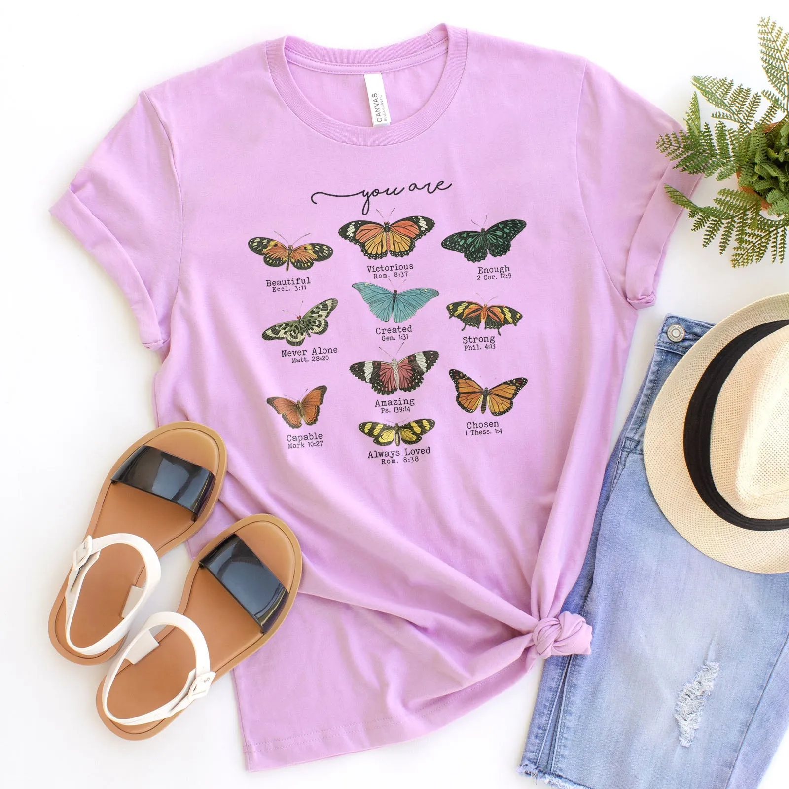 Bible Verse Butterflies Tee Shirts For Women - Christian Shirts for Women - Religious Tee Shirts