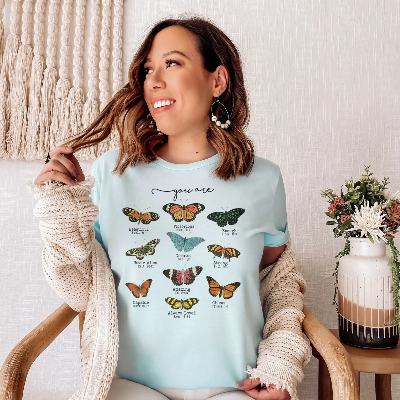 Bible Verse Butterflies Tee Shirts For Women - Christian Shirts for Women - Religious Tee Shirts