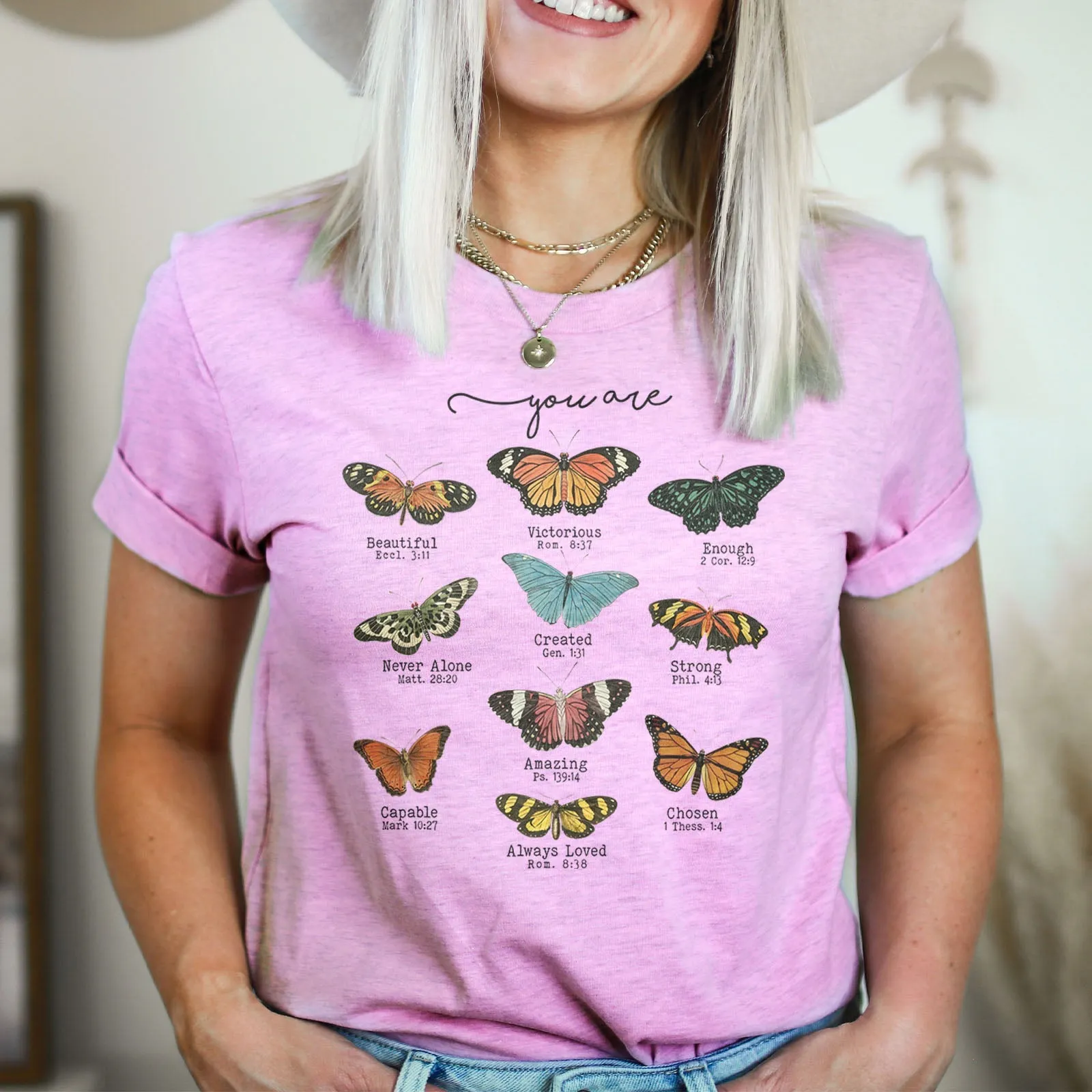 Bible Verse Butterflies Tee Shirts For Women - Christian Shirts for Women - Religious Tee Shirts