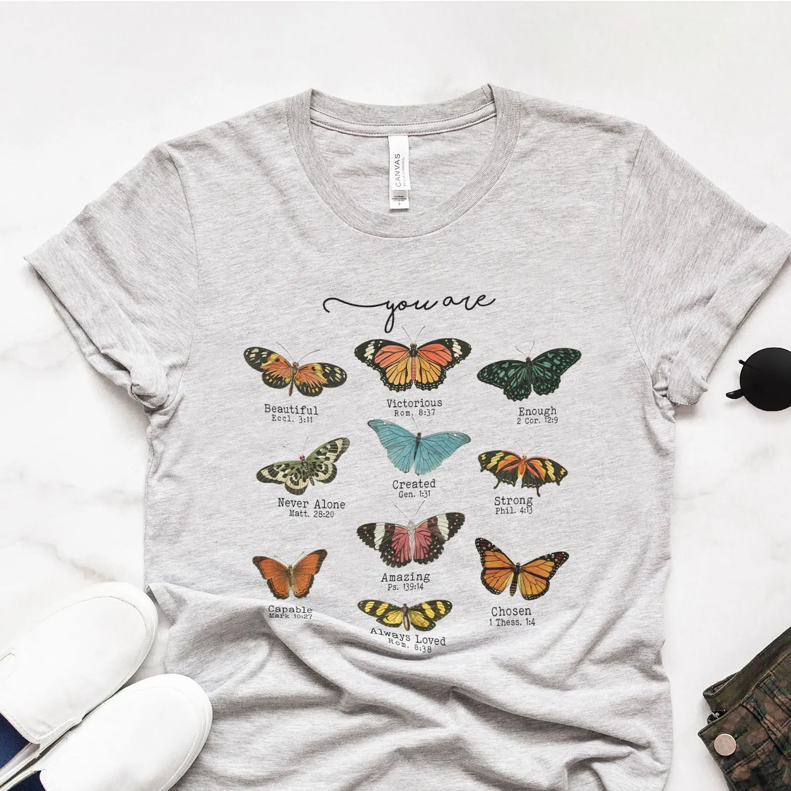 Bible Verse Butterflies Tee Shirts For Women - Christian Shirts for Women - Religious Tee Shirts