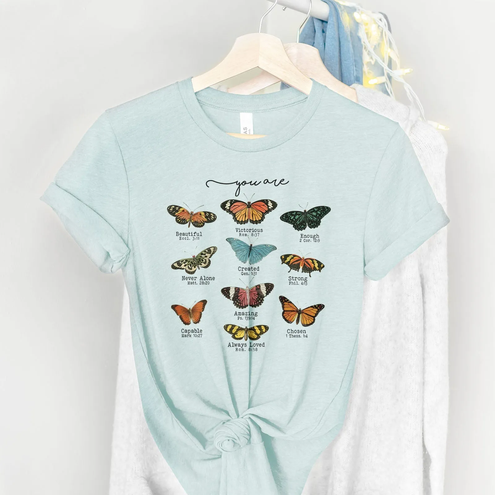 Bible Verse Butterflies Tee Shirts For Women - Christian Shirts for Women - Religious Tee Shirts