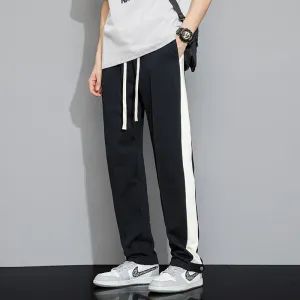 Black Stripe Casual Sports Patchwork Side Loose Fit Straight Pants