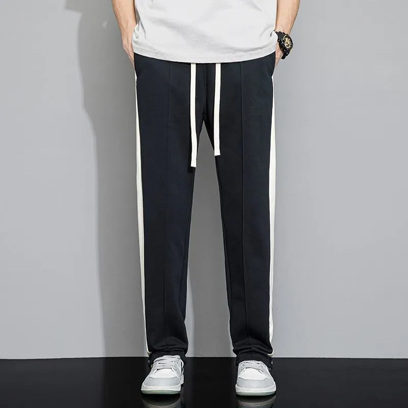 Black Stripe Casual Sports Patchwork Side Loose Fit Straight Pants