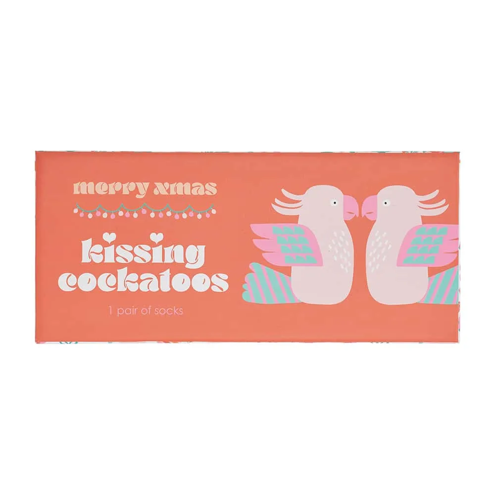 Boxed Socks - Christmas Kissing Cockatoos