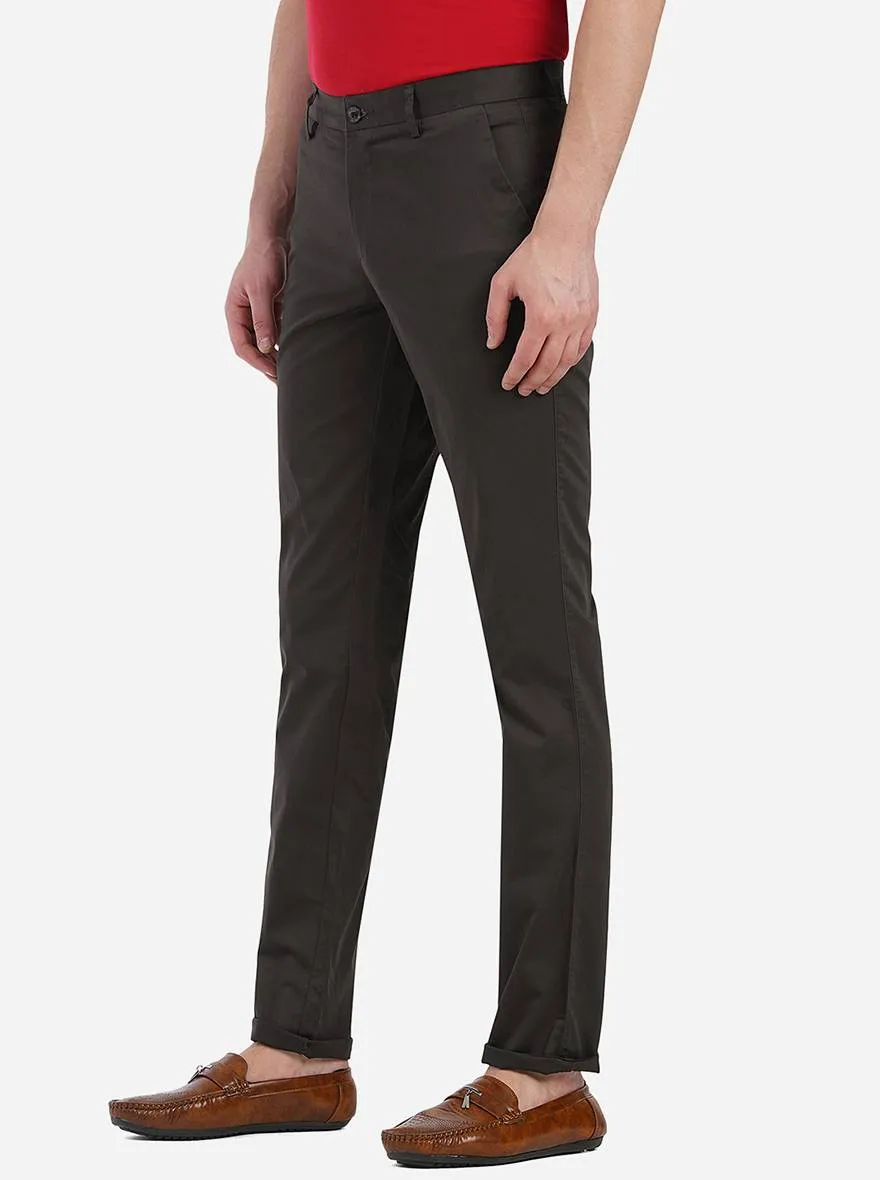 Brown Plain Solid Uno Fit Casual Trouser | JadeBlue