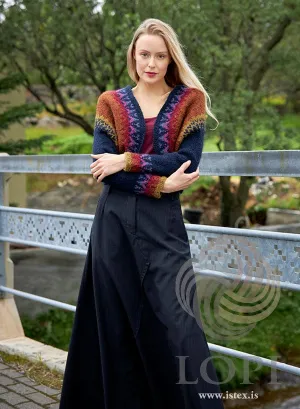 Carmen - Blue and Rust Red Shrug open front  Knitting Kit