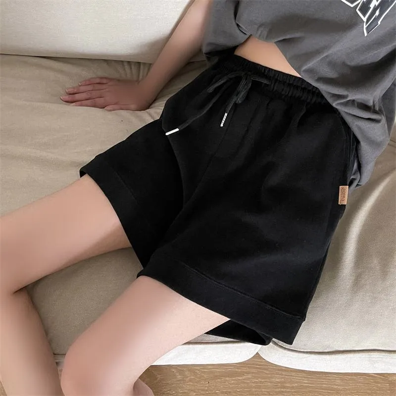 Casual Loose Fit Cotton Pocket Wide-Leg Elastic Shorts