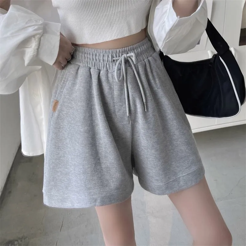 Casual Loose Fit Cotton Pocket Wide-Leg Elastic Shorts