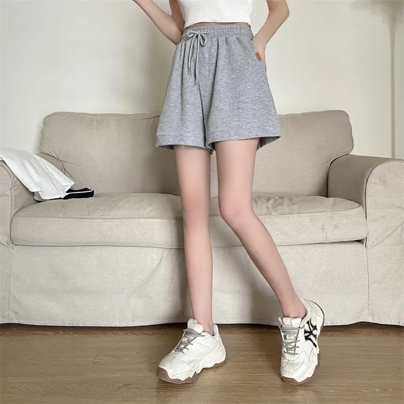 Casual Loose Fit Cotton Pocket Wide-Leg Elastic Shorts