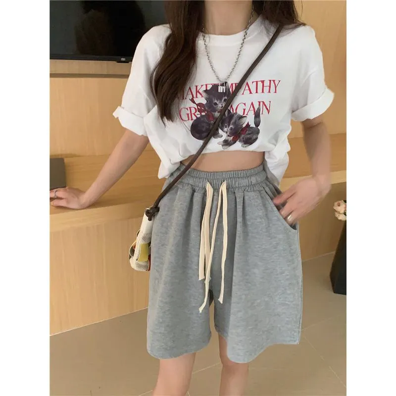 Casual Loose Fit Sports Petite Slimming High-Waisted Shorts