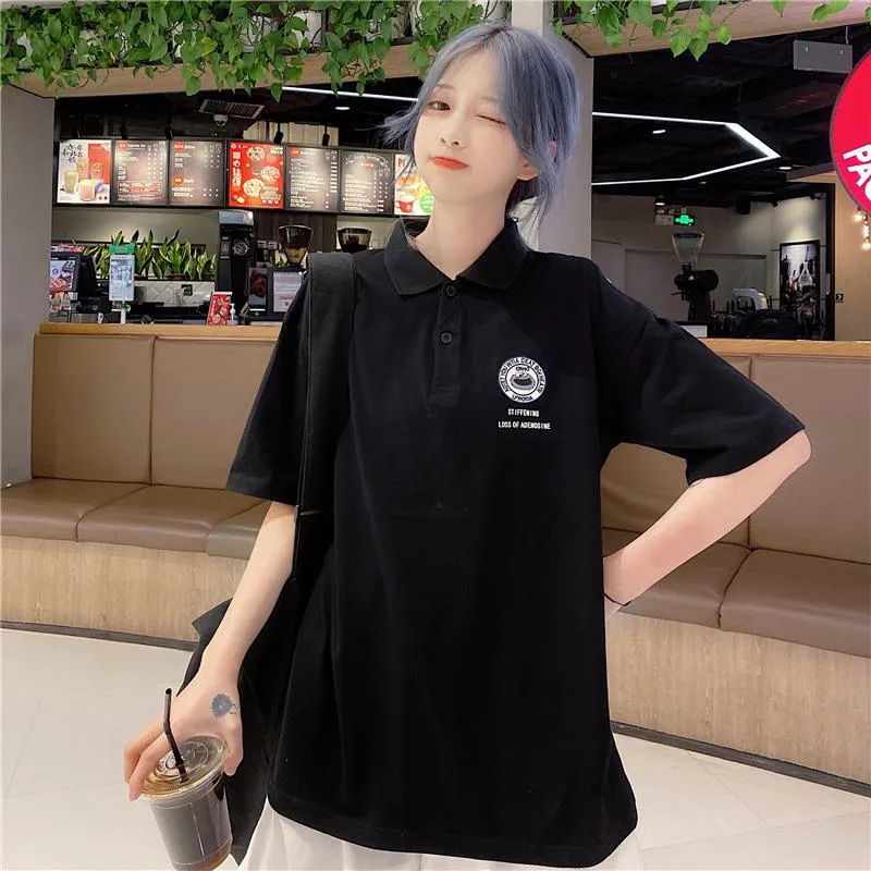 Casual Slimming Plus Lapel Loose Fit Short Sleeve Tee