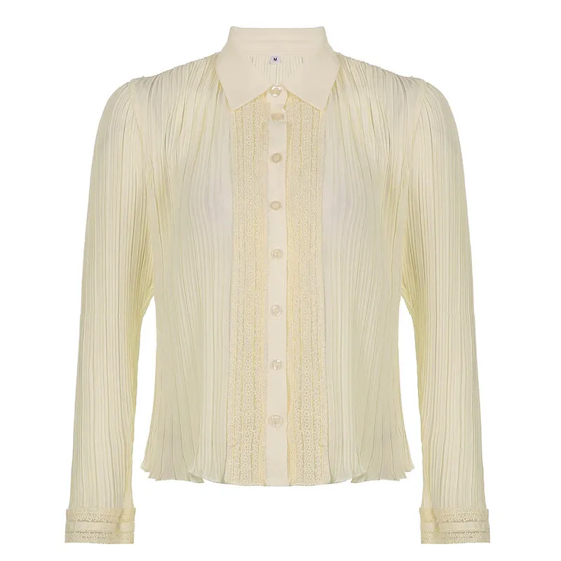 Chiffon Lace Stitching Lapel Shirt