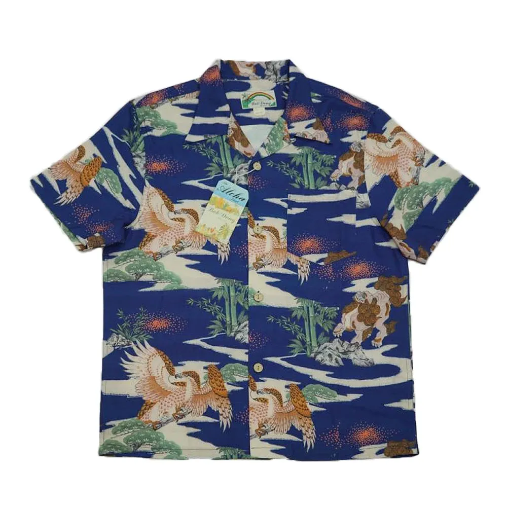 Chinese Style Men Hawaiian Pocket Tee Shirts - Vintage Short Sleeve Blue