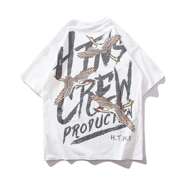 Crew Production Printed Hip Hop Streetwear Loose Tees