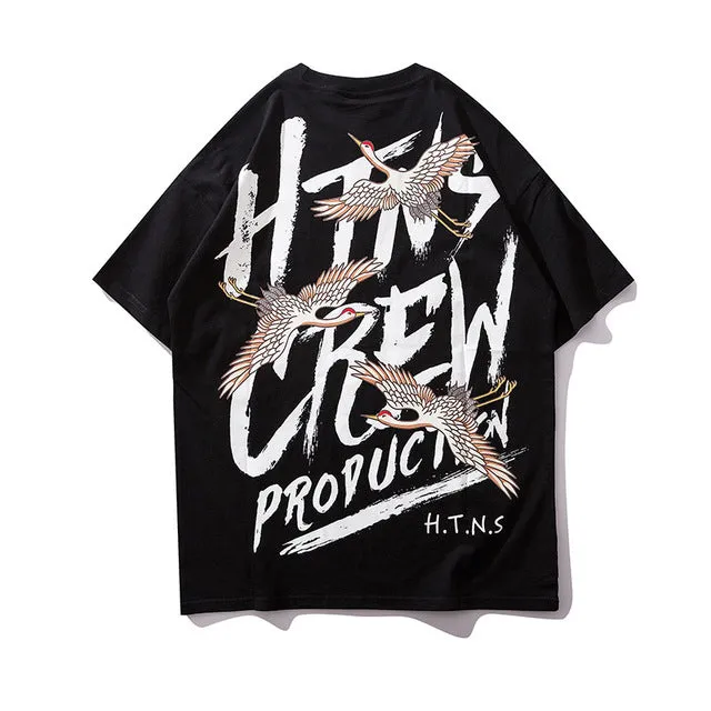 Crew Production Printed Hip Hop Streetwear Loose Tees