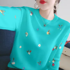 Elegant Embroidered Flowers Best Sweatshirt For Women