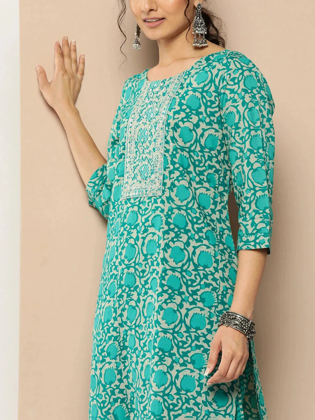 Embroidered Cotton Kurta Set