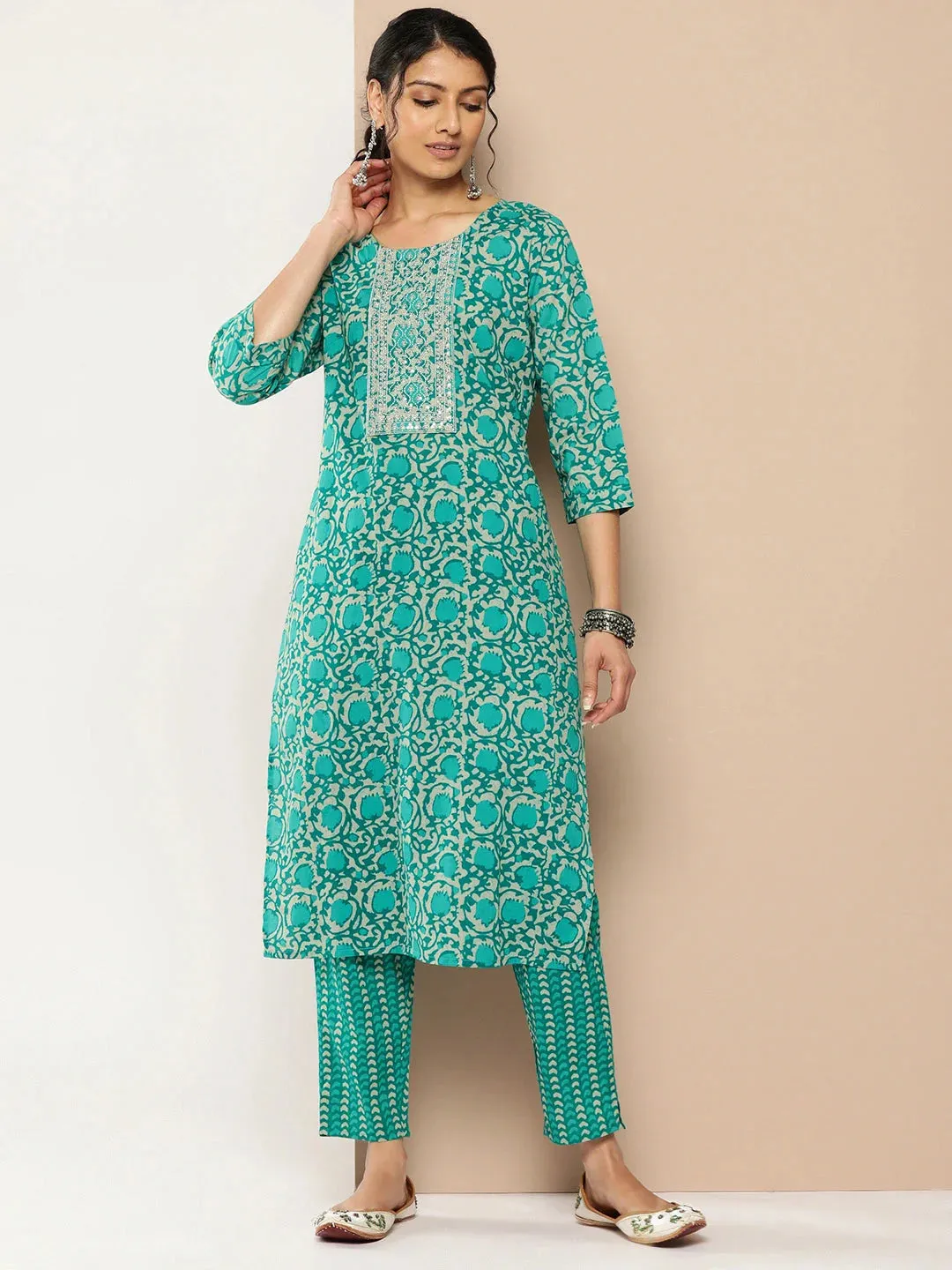 Embroidered Cotton Kurta Set