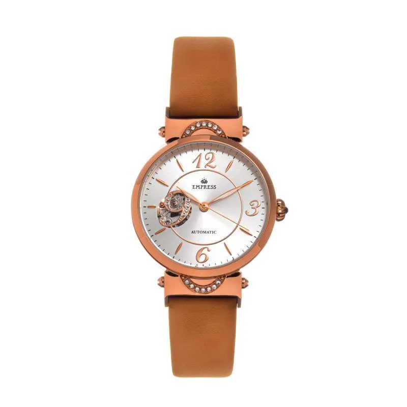 Empress Alouette Automatic Semi-Skeleton Leather-Strap Watch