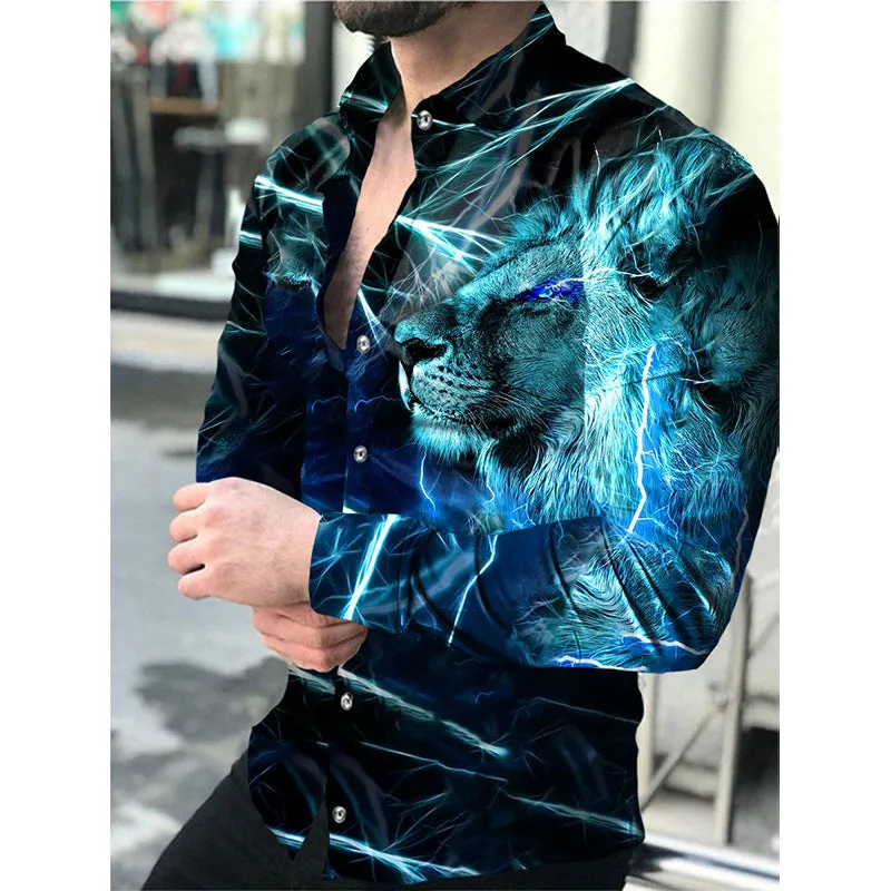 Europe and America 2022 foreign trade men&#039;s new casual personality hipster long sleeve 3D digital printed shirt plus size men&#039;s wear