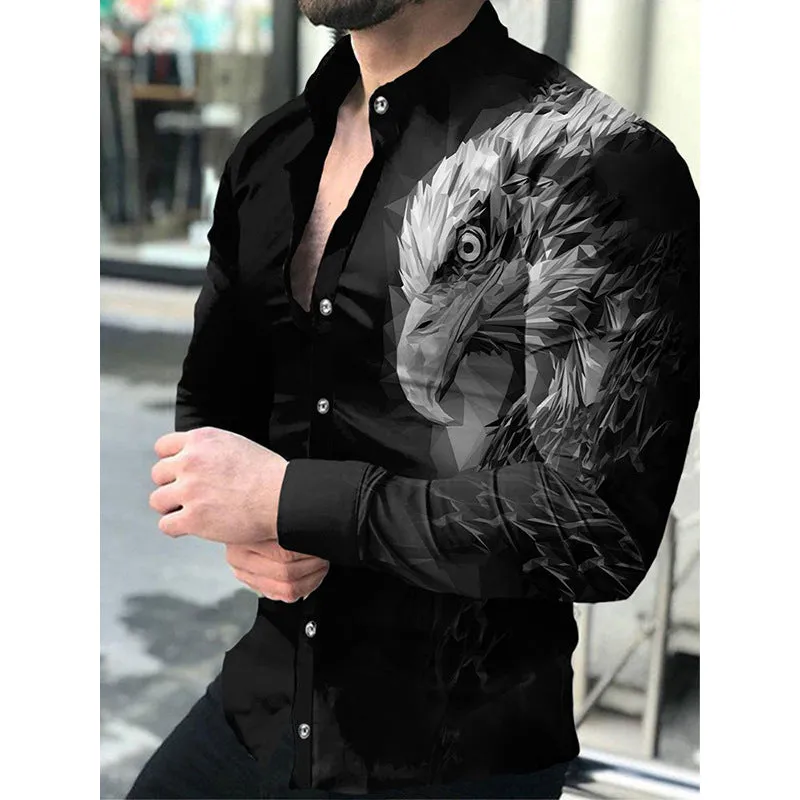 Europe and America 2022 foreign trade men&#039;s new casual personality hipster long sleeve 3D digital printed shirt plus size men&#039;s wear