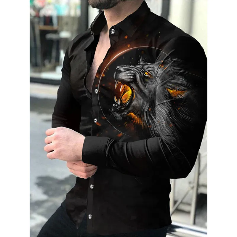 Europe and America 2022 foreign trade men&#039;s new casual personality hipster long sleeve 3D digital printed shirt plus size men&#039;s wear