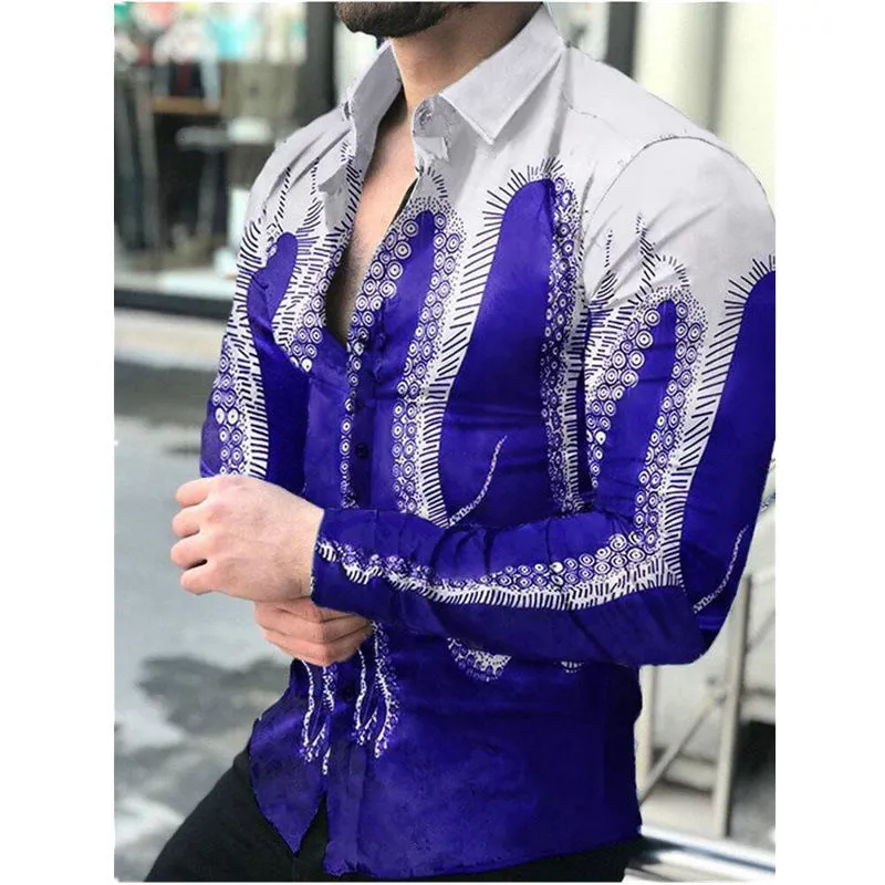 Europe and America 2022 foreign trade men&#039;s new casual personality hipster long sleeve 3D digital printed shirt plus size men&#039;s wear